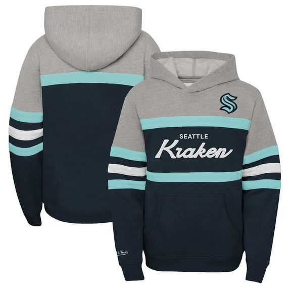 Youth Mitchell & Ness-Deep Sea Blue Seattle Kraken Head Coach Pullover Hoodie