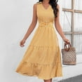 thumbnail image 2 of Henpk Summer Dresses for Women Striped T Shirt Dress Casual Midi Dress Short Sleeve Sundress with Pockets Summer Fashion Striped V-Neck Striped Waist Sexy Sling Dress Yellow XL, 2 of 6