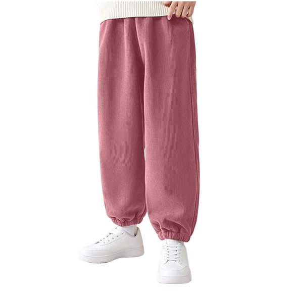 Plebaso Boys Girls Baggy Jogger Sweatpants Elastic Waist Casual Trousers Corduroy Pants with Pockets for Kids
