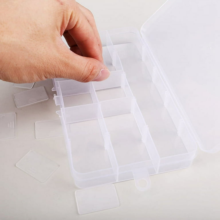 Qweryboo 4 Packs 15 Grids Clear Plastic Organizers and Storage Box, for Organizing Screw, Small Parts, Bead Organizer, Jewelry Storage Adjustable