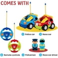 thumbnail image 3 of Prextex Pack of 2 Cartoon R/C Police Car and Race Car Radio Control Toys for Kids- Two Different Frequencies So Both Can Race Together | Gifts for Toddler Boys Ages 2-4 | Cartoon Remote Control Cars, 3 of 7