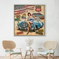 thumbnail image 2 of Garage Art, Tin Car Art, Woman With Retro Car Art, Old Car Canvas Art, America Canvas, Vintage Car Canvas Art, Car Canvas, Canvas Wall Decor - Black Framed, 2 of 5