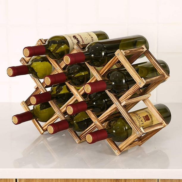 10 Slot Wine and Water Bottle Organizer, Foldable Wine Rack Holder for