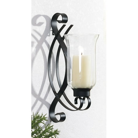 Artmaison Canada Swirl Metal Wall Sconce With Glass 4 5x8x14 Inch Mount Candleholders Black Candle Holders Art Home Decoration - Metal Candle Holder For Wall