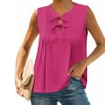 thumbnail image 2 of Yanlir Hauts à Col Rond Plissé Noué devant pour Femmes Été 2025 Blouse Sans Manches Fluide, Tunique Décontractée Ample, Hauts de Mode pour la Plage et les Vacances (Rose Vif, S), 2 of 6