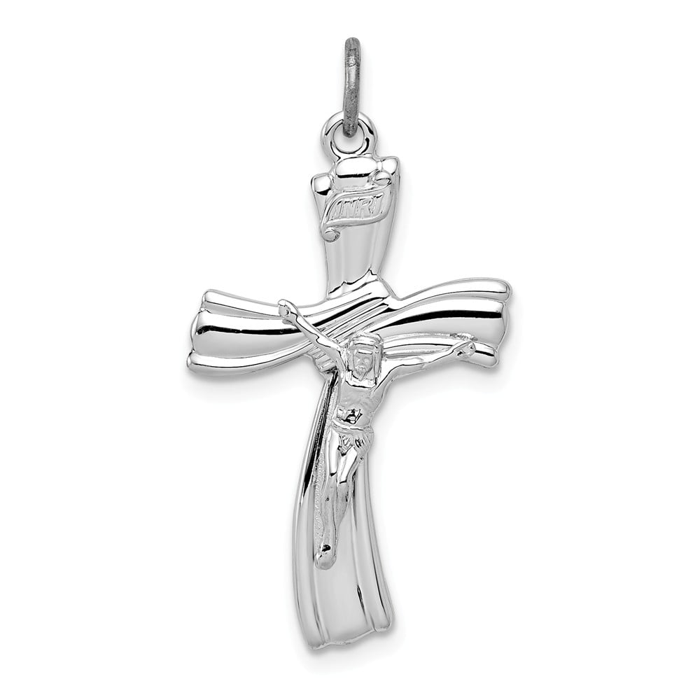 Rhodium-Plated & Yellow-Finish Sterling Silver Inri Crucifix Cross Pendant Rhodium-Plated & Yellow-Finish Sterling Silver Inri Crucifix Cross Pendant