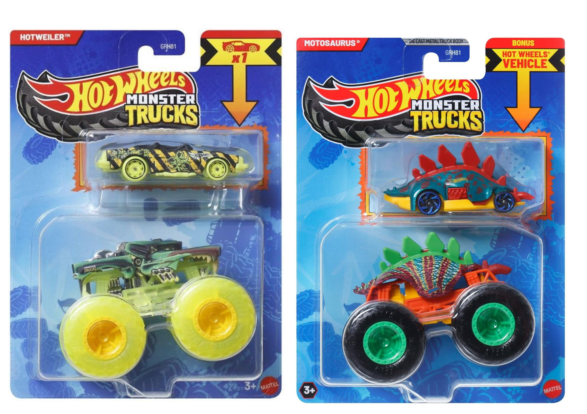 Hot Wheels Monster Trucks 8-Pack with Bonus Cars, GRH81-999R Bundle, Ages 3+