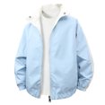 thumbnail image 2 of Men's Stand-up Collar Reversible Windbreaker Jacket with Waterproof and Windproof Design, Splicing Color Style for Outdoor Sports, Hiking, and Winter Holiday Activities,Sky Blue,M, 2 of 6
