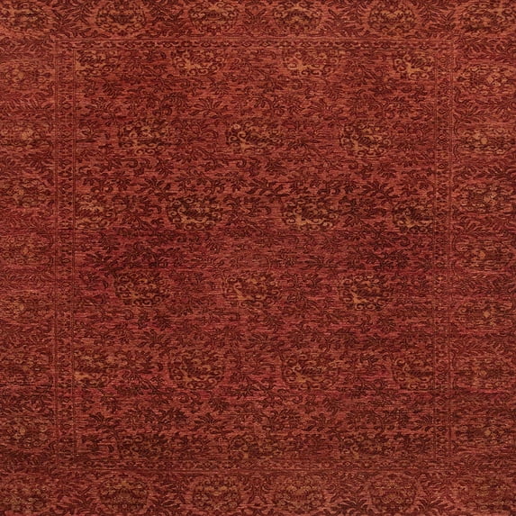 Ahgly Company Indoor Square Abstract Cranberry Red Oriental Area Rugs, 7' Square
