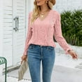thumbnail image 3 of TKLPEHG Womens Dressy Tops V-Neck Hollow Lace Elegant Shirts Fashion Casual Comfy Lightweight Long Sleeve T Shirt Fall Tops Solid Color Loose Pullover (Pink,M), 3 of 8