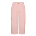 thumbnail image 4 of Cargo Capris for Women Casual Stretch Straight Leg Cargo Pants Loose High Waisted Button Cropped Trouser with Pocket Pink XL, 4 of 7