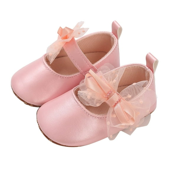 Baby Girls Mary Jane Sequins Crown Flats PU Leather Wedding Party Princess Ballet Shoe Infant Rubber Soft Sole Prewalker Toddler First Crib Light Shoes (0-3 Months, Pink)