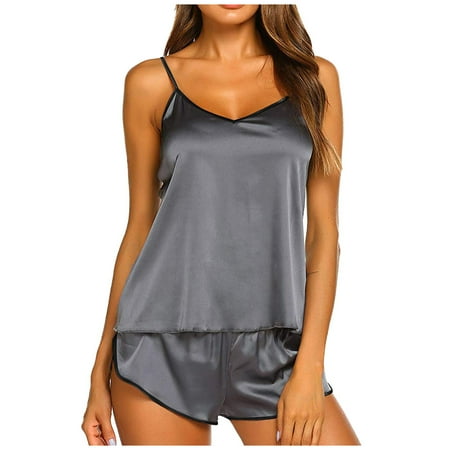 

WOCLEILIY Women s Sexy Underwear Satin Pajama Suspender Sleepcoat Shorts Lingerie Set EAN13