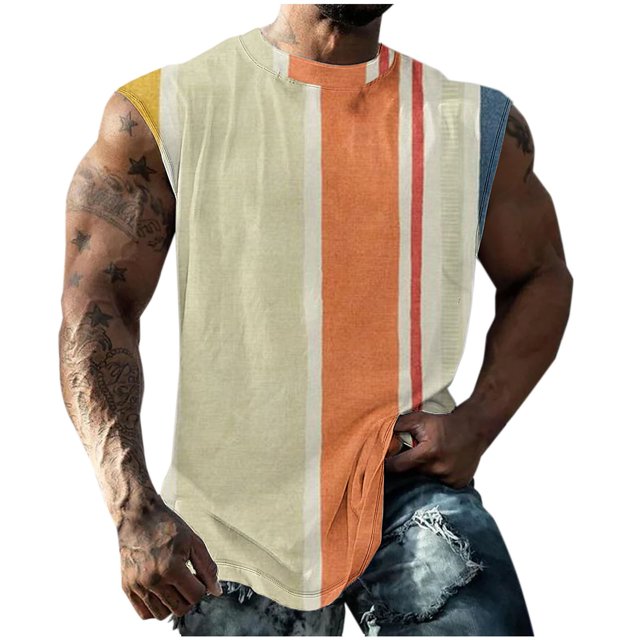 Hombres Moda Casual Impresión Suéter Cuello Redondo Deportes sin Mangas Tanque