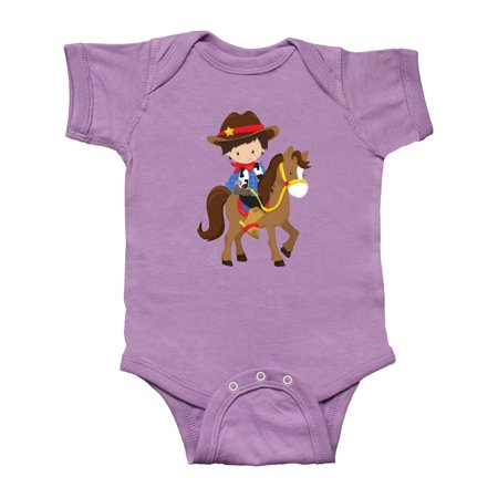 

Inktastic Little Cowboy Cowboy On Brown Horse Brown Hair Gift Baby Boy Bodysuit