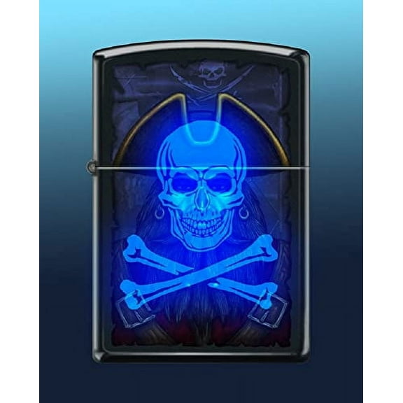 Zippo Lighter- Skull Design Windproof Lighter (Pirate Blacklight #Z6034)