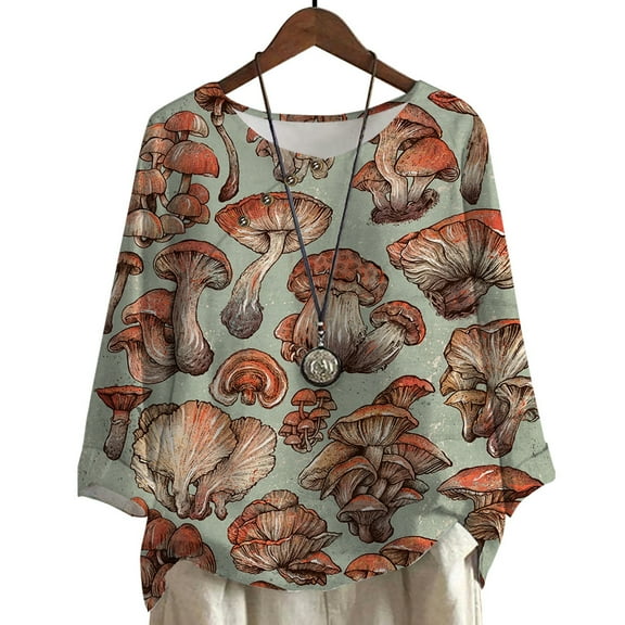 CLOOCL Plus Size T-shirt Women Blouse Vintage Mushroom 3D Print Long Sleeve Tops Fashion Female Pullover