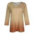 thumbnail image 4 of Women's Essentials T-Shirt Women's 3/4 Sleeve V-Neck Shirt Gradient Print Basic T-Shirt Casual Autumn Top, 4 of 5