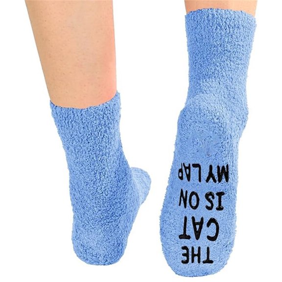 Onlysocks Funny Fuzzy Cat Socks, Soft Cozy Thick Winter Warm Slipper Socks for Cat Mom Dad Lovers Women Men, Cat Lover Gifts, Blue