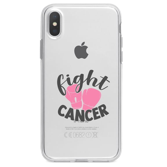 DistinctInk Clear Shockproof Hybrid Case for iPhone X / XS (5.8" Screen) - TPU Bumper Acrylic Back Tempered Glass Screen Protector - Pink Ribbon Cancer - Fight Boxing Gloves