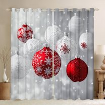Manfei Happy New Year Curtains Pack of 2 (42x84 Each),Christmas Snowflake Curtains Blackout,Red Xmas Ball Bedroom Curtains For Adults,Super Cozy Room Decor