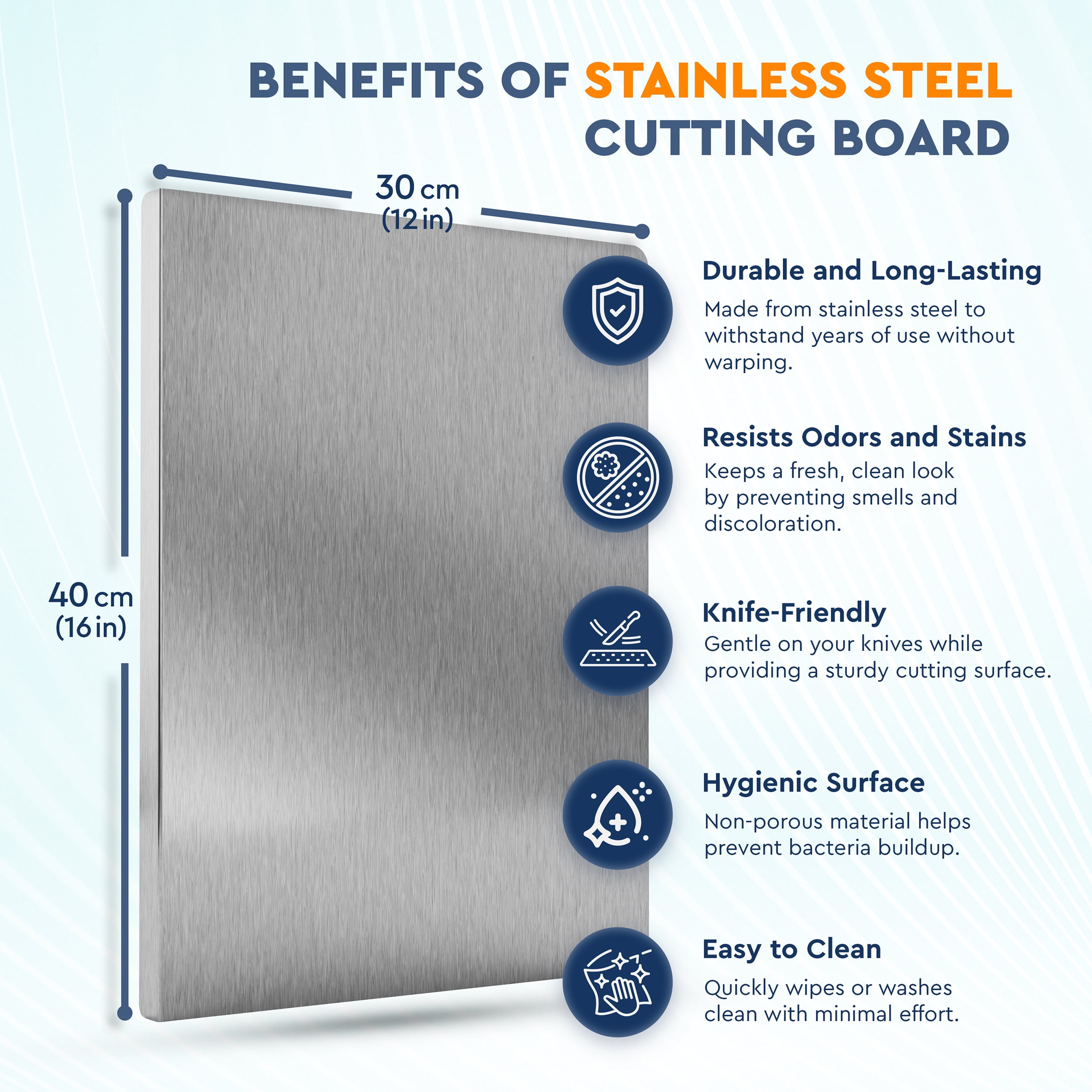 UNOX Stainless Steel Cutting Board for Kitchen - 12x16 inch Metal Stainless Steel Countertop Chopping Board with Lip, Ideal for Food Fruit Vegetables, Bread & Baking