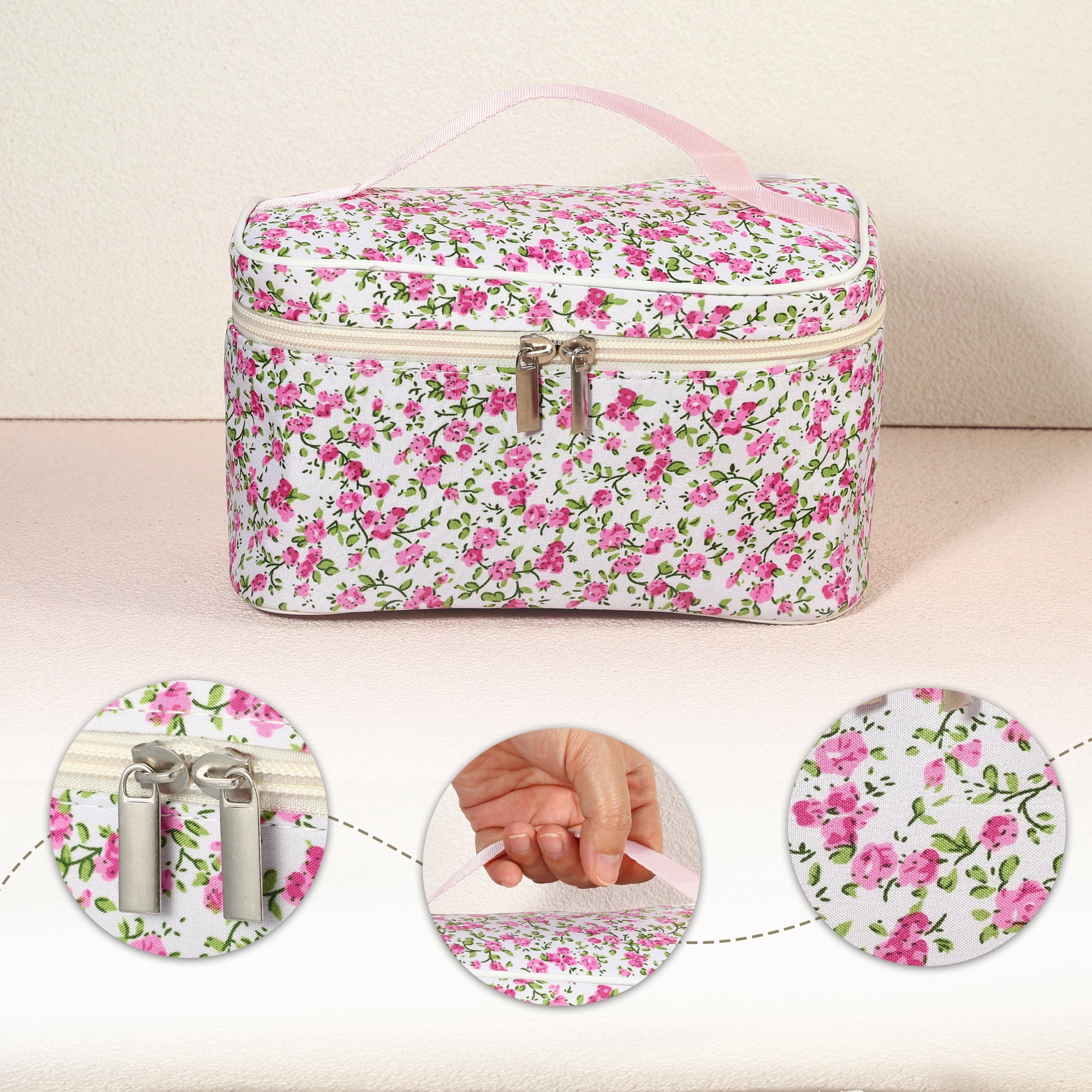 Unique Bargains 1Pc Beautiful Floral Storage Cosmetic Bag for Women's Toiletry Rose Red