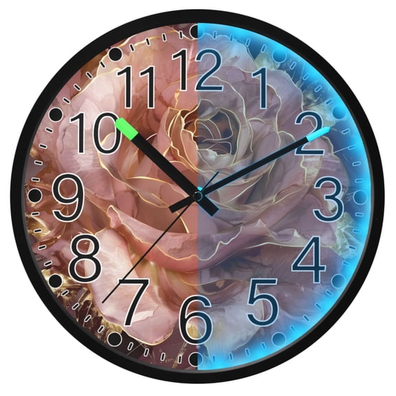 Ryvnso Roses Flower Gold Leaf 12 Inch Night Light Wall Clock Silent Battery Operated Luminous Clocks