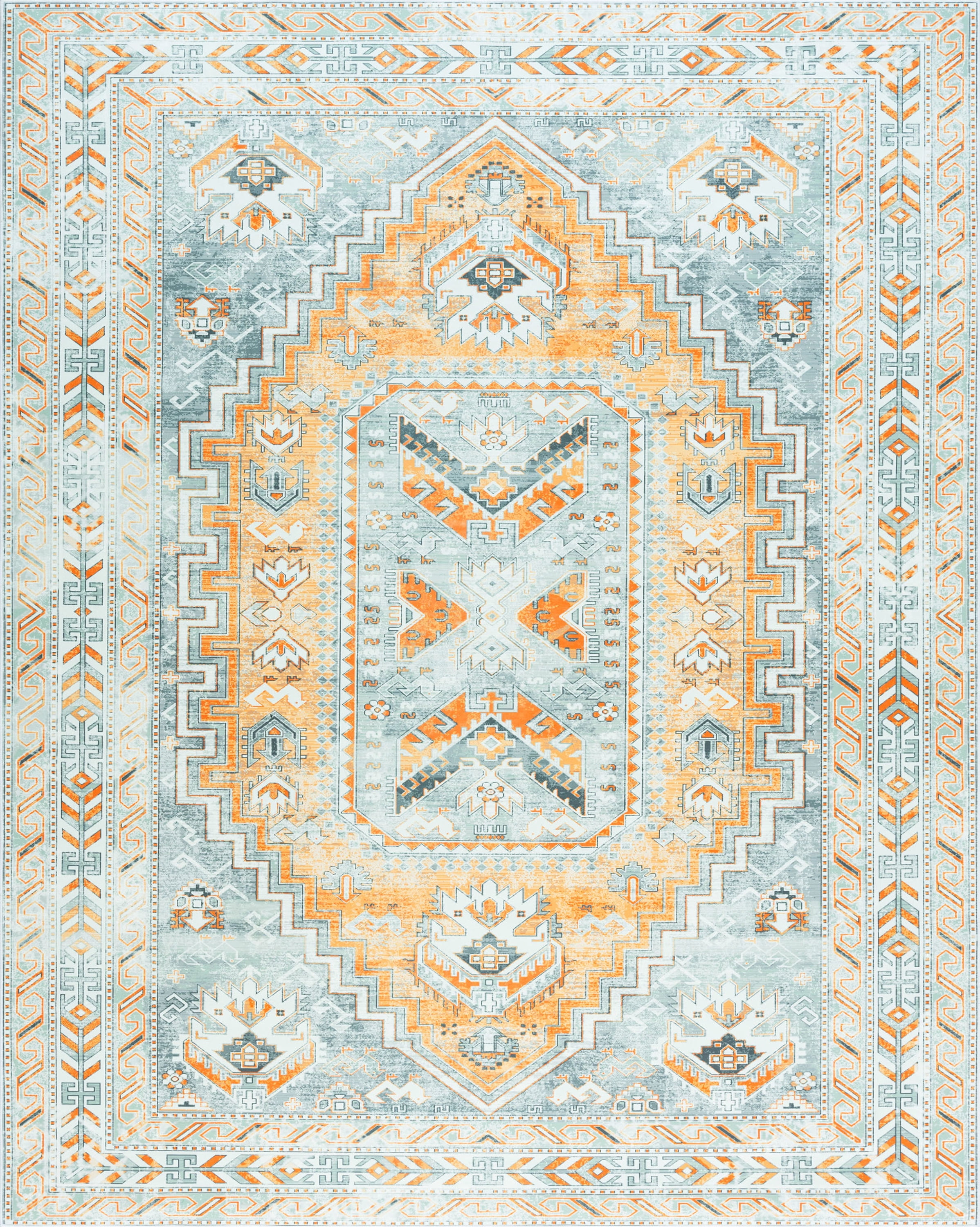 Estate Transitional 7.5' x 10' Gray and Teal Polyester Indoor Area Rug