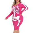 thumbnail image 5 of HDE Plus Size Skeleton Dress Stretchy Long Sleeve Halloween Costume Hot Pink 4X, 5 of 6