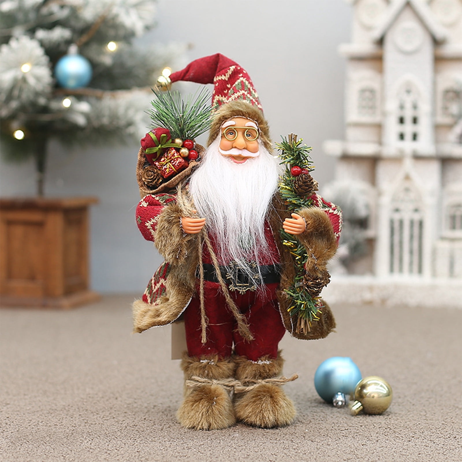 kkbbma under $5 Figura de Pap Noel de Navidad, decoraciones de Pap Noel de 12 pulgadas, figura de Pap Noel de pie, decoracin navidea, decoracin de interiores, regalos de cumpleaos
