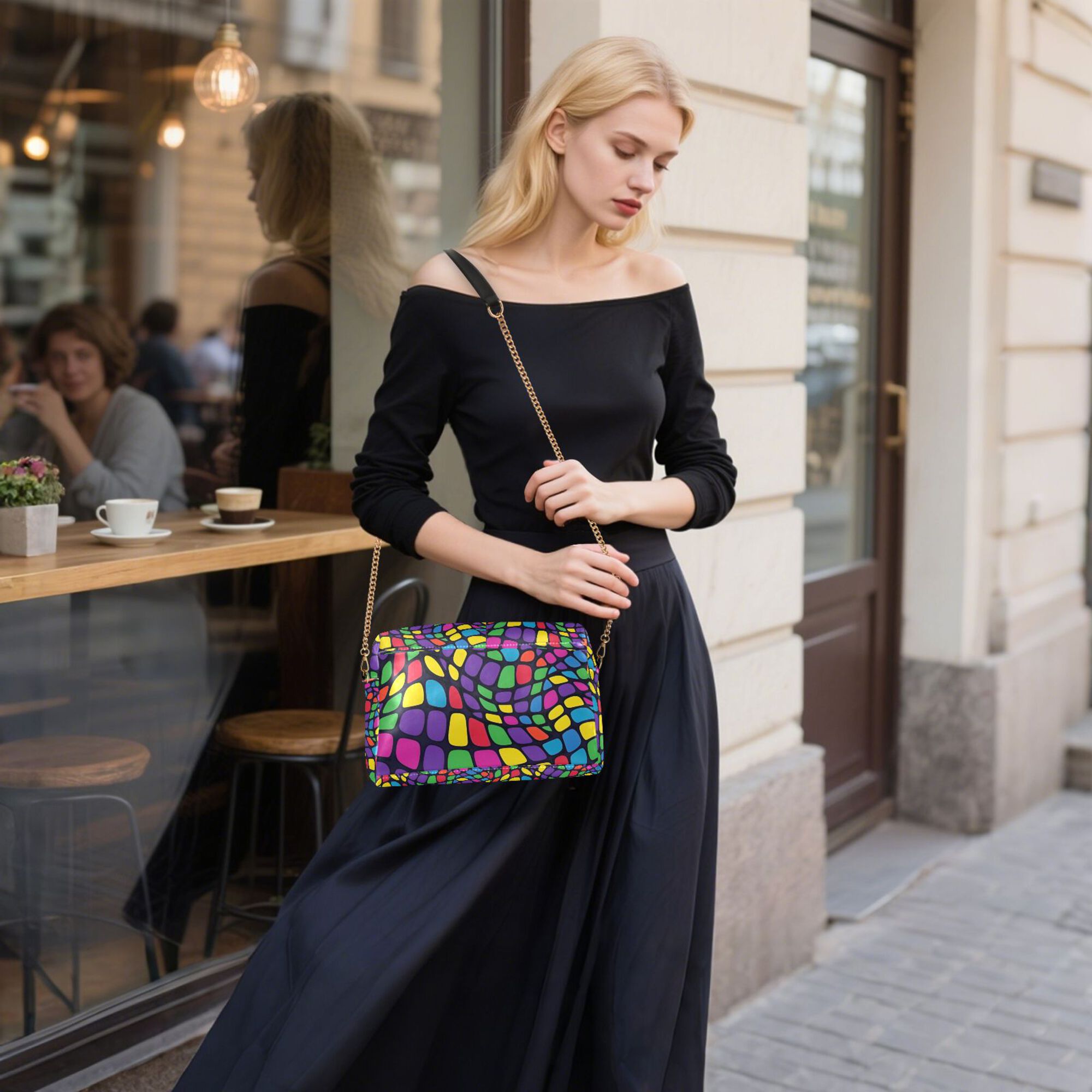 FORMRS Women Crossbody Purse with Chain Strap Vegan Leather Shoulder Handbag, Colorful Psychedelic