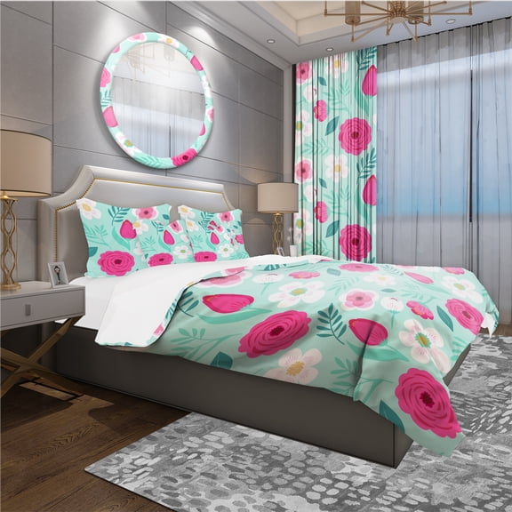 Designart 'Rustic Flowers and Leaves' Modern & Contemporary Duvet Cover Set