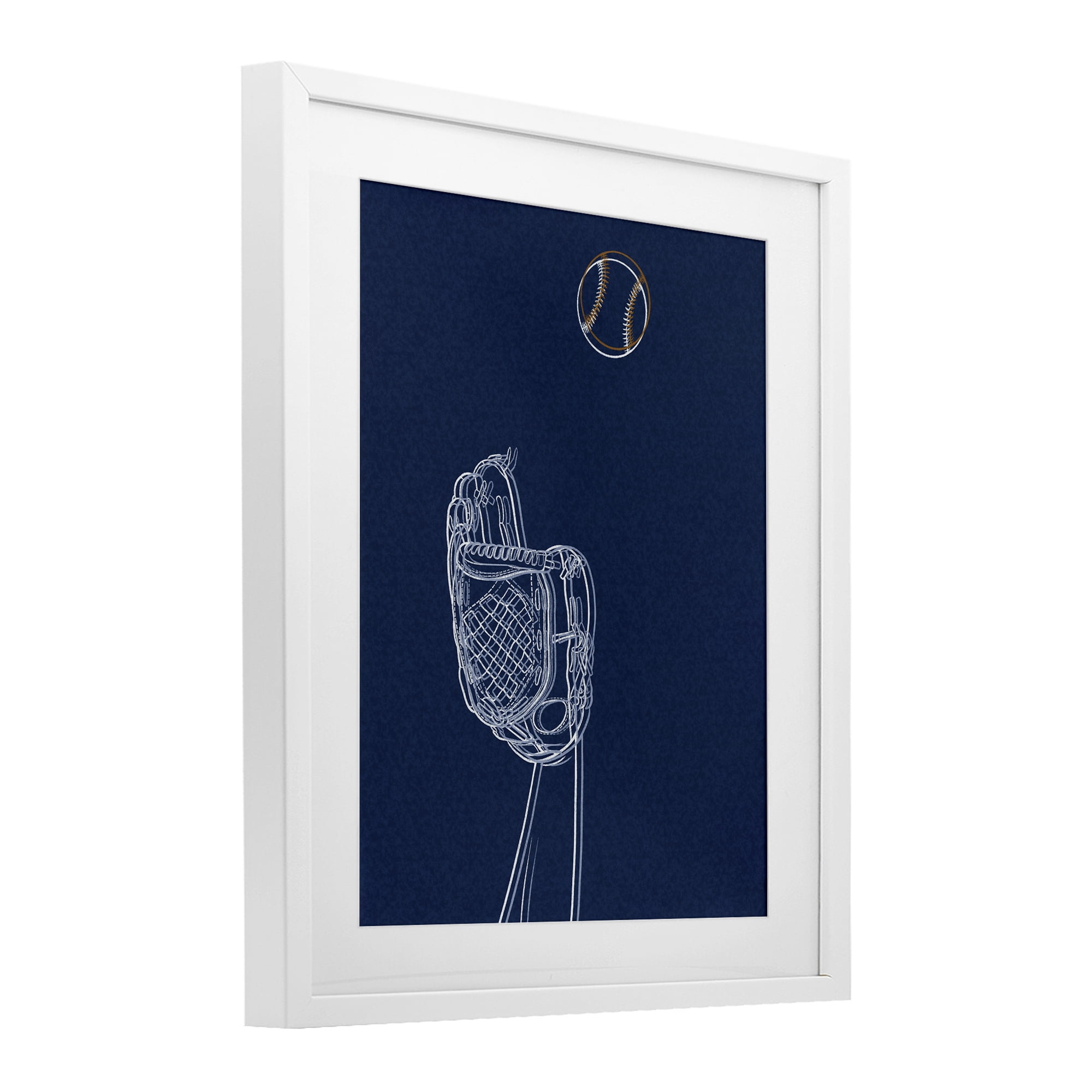 Stupell Industries Baseball Lines Contour White Framed Print Under Glass, design by Marcus Prime