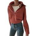 thumbnail image 3 of Suéter Informal Holgado de Punto Acanalado con Cuello en V y Larga para Mujer, con Cremallera de un Cuarto, para Invierno y Otoño Rojo Cobre L, 3 of 9
