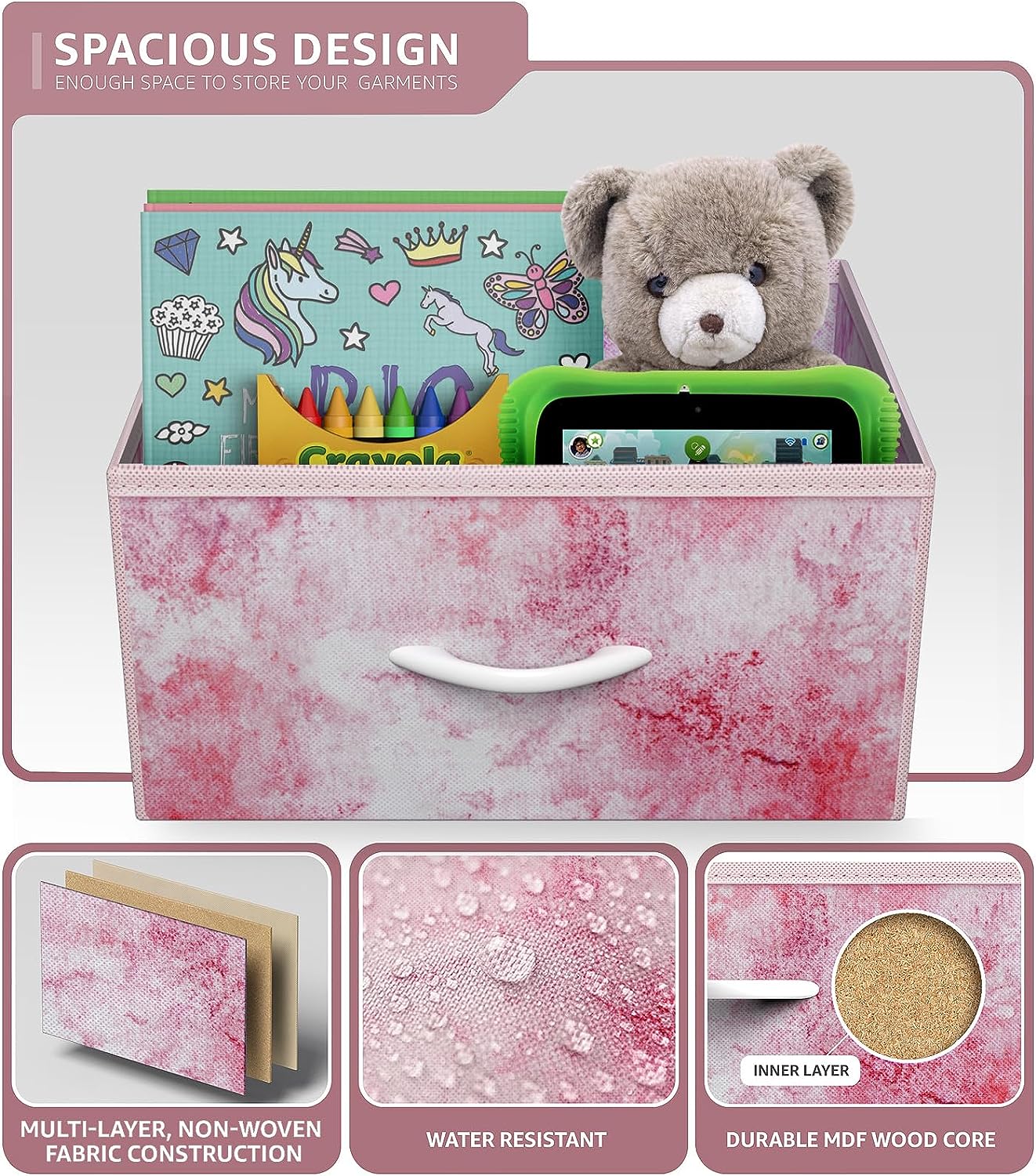Sorbus 6-Drawer Dresser, Fabric Chest Organizer with Steel Frame & Wood Top, Tie-Dye Pink