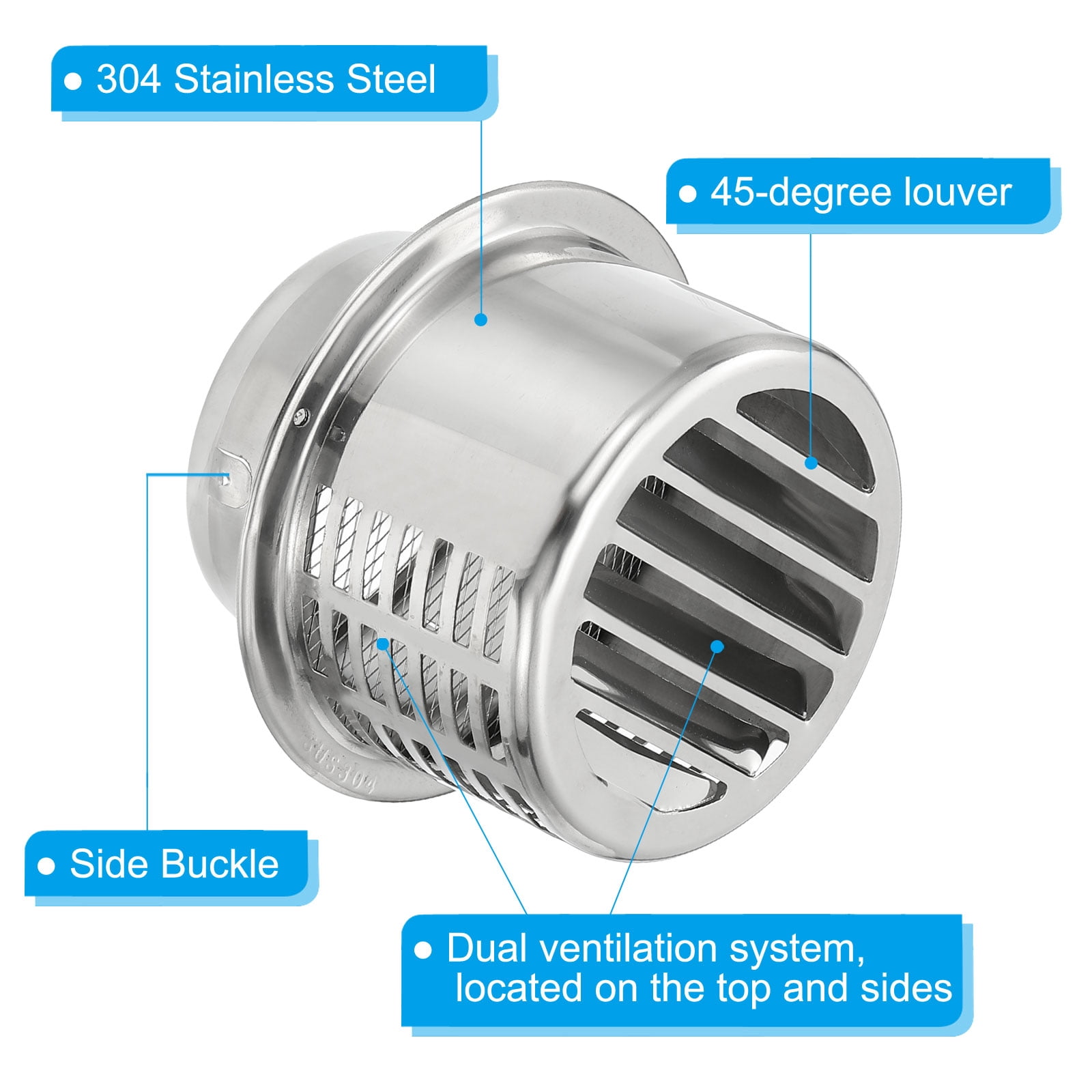 Uxcell 4" 304 Stainless Steel Vent Cover Wall Soffit Air Vent Louvered with Mesh for HVAC Exhaust Extractor Fan