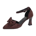 thumbnail image 2 of PiGOGI Women Fashion Casual Pointed Toe Bow Flats Sandals High Heels Dressy Summer Comfort Shoes Coffee, 2 of 9
