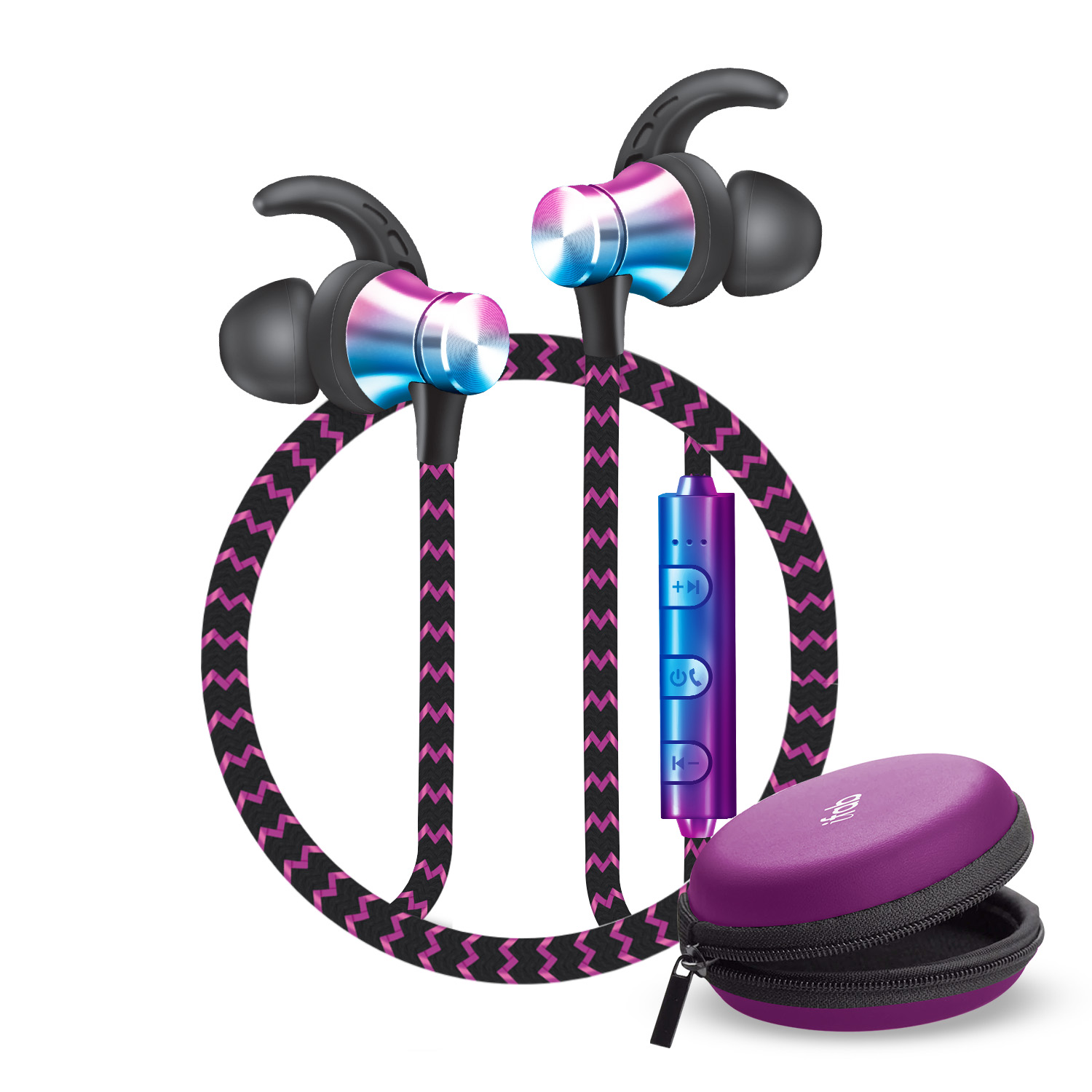 iFab Wireless Bluetooth Neckband Earbuds Headphone with Mic, Carry Case