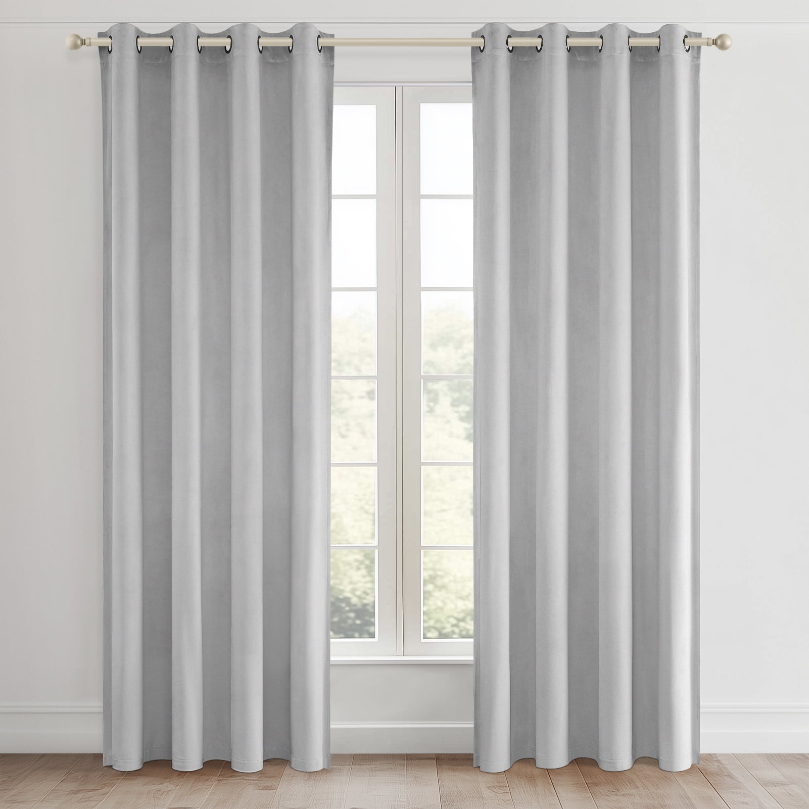 Top Finel 100% Blackout Luxury Velvet Grommet Back Curtains, 52 x 108 inch, 2 Panels,Grey White