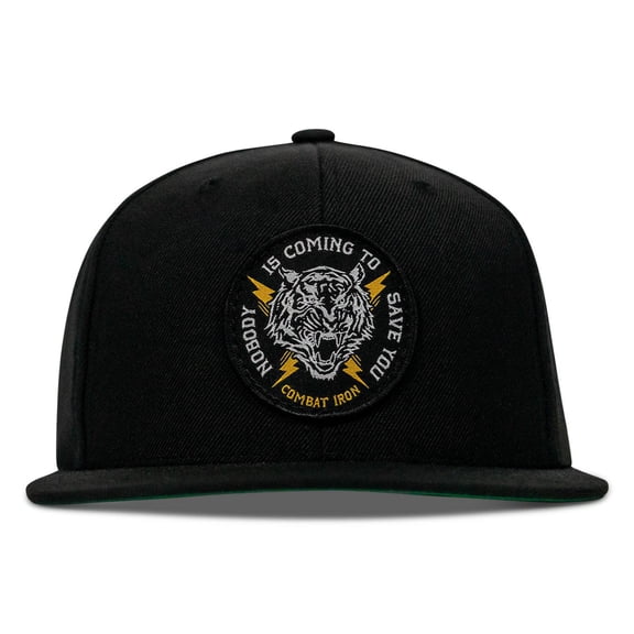 Nobody Is Coming To Save You Flatbill Snapback Hat Black / Black