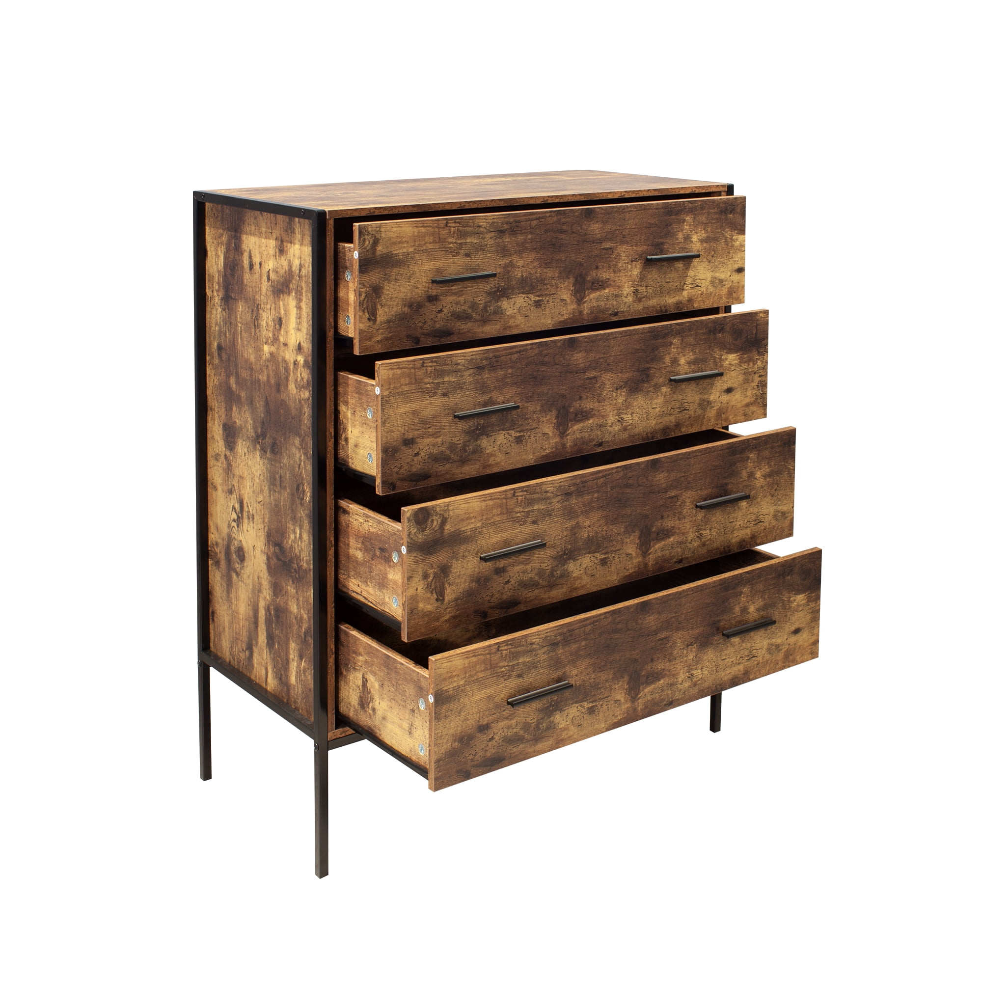 Aukfa 32.7" W Wood 4 Drawer Dresser,Nightstand Chest of Drawer with Anti-fall Device, Brown