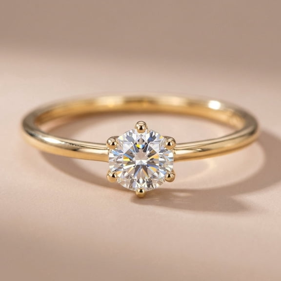 Vinali Solid 14K Yellow Gold Solitaire Round CZ Engagement Ring for Women Size 5