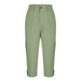 thumbnail image 6 of USNSM Women's Casual Cargo Pants Trendy Solid Color Straight Button Cuffed Pants Cotton Soft Comfortable Capri Pants with Pockets Army Green S, 6 of 7