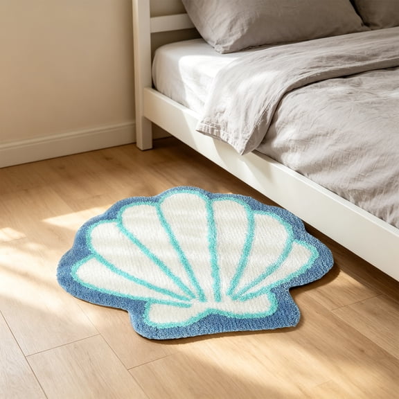 Seashells Bathroom Rug, Ocean Decor Shell Bath Mat Gifts, Cute Seashell Shaped Bath Rugs for Sea Room Decor, Machine Washable & Non-Slip Bath Mat, 16x16 Inch