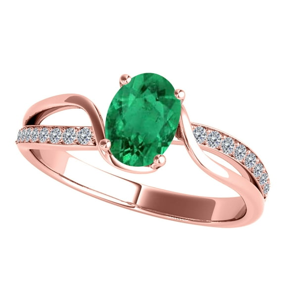 AoneJewelry 1.00 Carat Oval Shape Emerald and Diamond Ring In 10K Rose, White & Yellow Gold