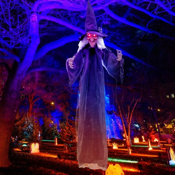 Costway 6 FT Halloween Animatronic Witch Hanging Decoration with Red Eyes & Posable Arms