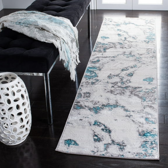 SAFAVIEH Amelia Ashley Abstract Runner Rug, Gray/Turquoise, 2' x 12'
