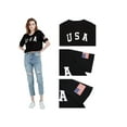thumbnail image 6 of Women's Letter Print USA American Flag Crop Top Summer Short Sleeve Graphic T-Shirt, Black, Medium, 6 of 7