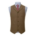 thumbnail image 2 of BVOFAR Vintage Herringbone Tweed Vest for Men Formal V-Neck Wool Blend Waistcoats Prom Wedding Groomsman Suit Vests Brown S, 2 of 6